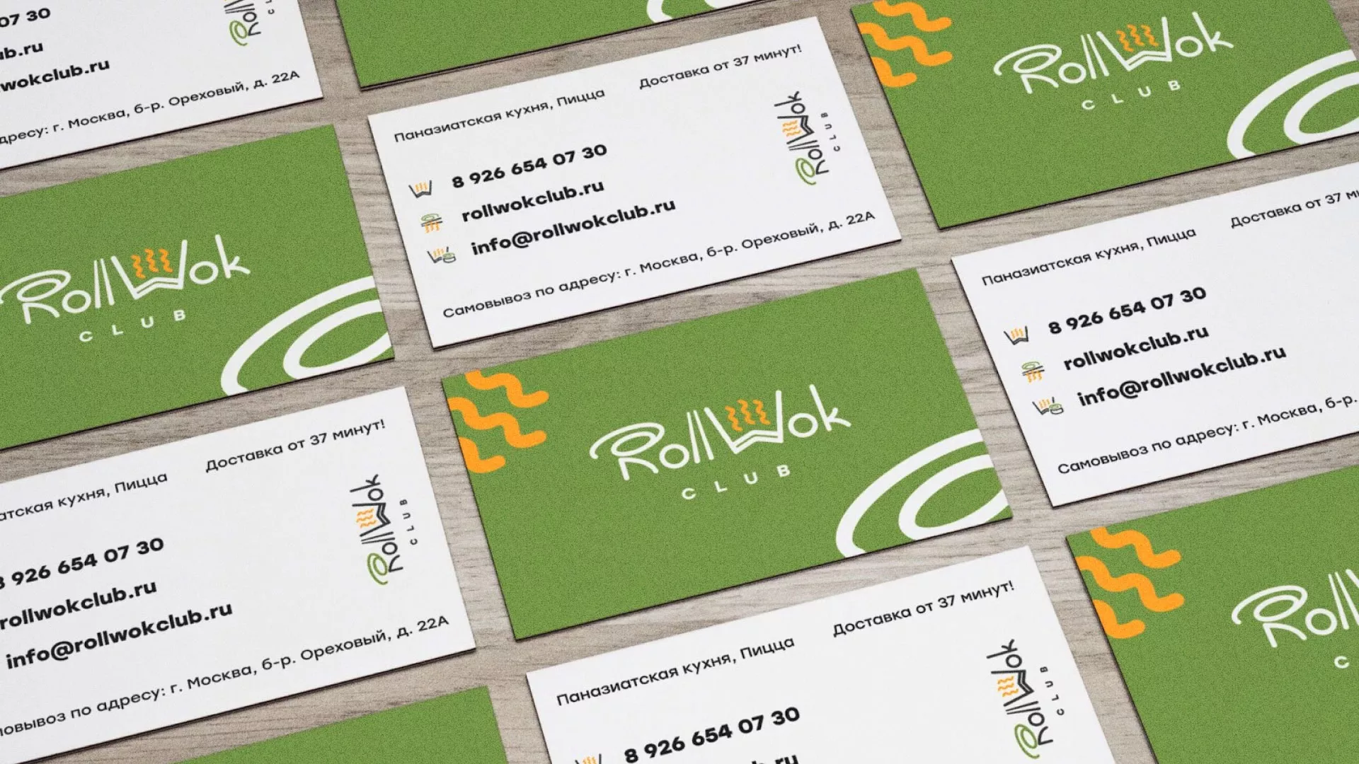 Разработка дизайна визиток суши-бара «Roll Wok Club» в Бердске
